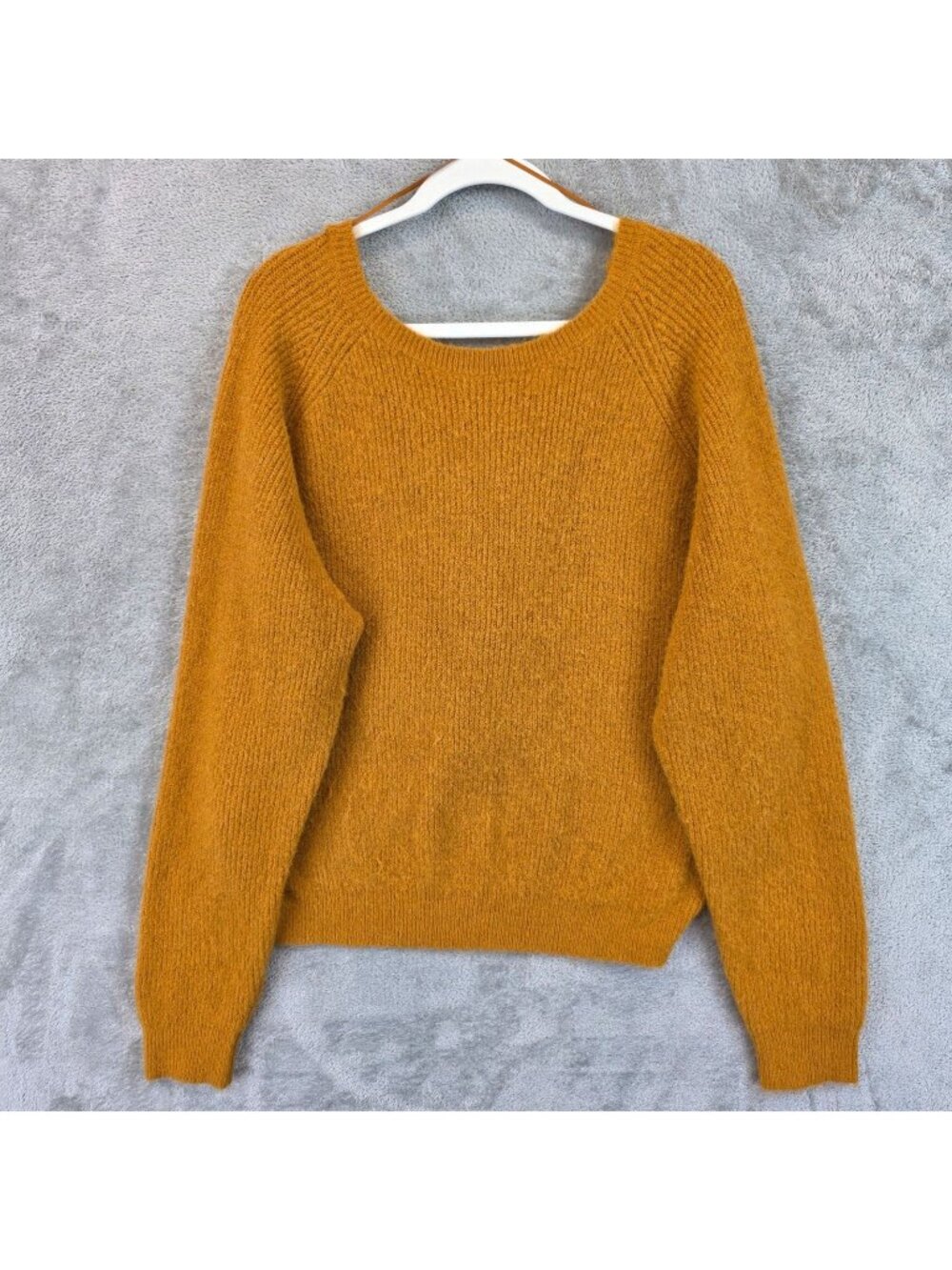 Zara Sweater Womens L Yellow Twist Back V Neck Long Sleeve Soft Knit Pullover